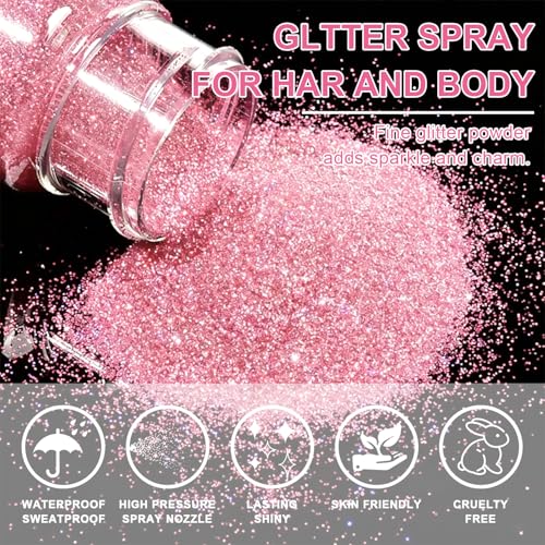 Meilury Pink Glitter Body & Hair Spray - Holographic Highlighter Powder (03# Pink)