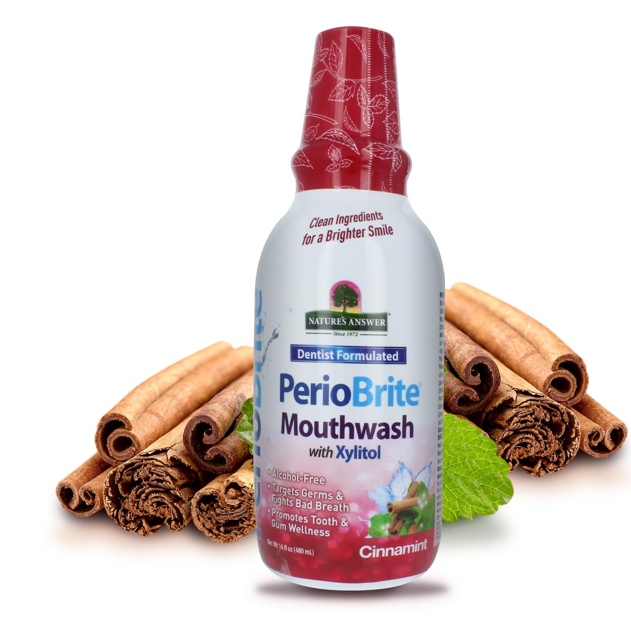 Nature's Answer PerioBrite Alcohol-Free Mouthwash, Cinnamon, 16-Fluid Ounce | Whitens Teeth | Freshens Breath | Removes Plaque | Minimizes Dry Mouth (Pack of 2)