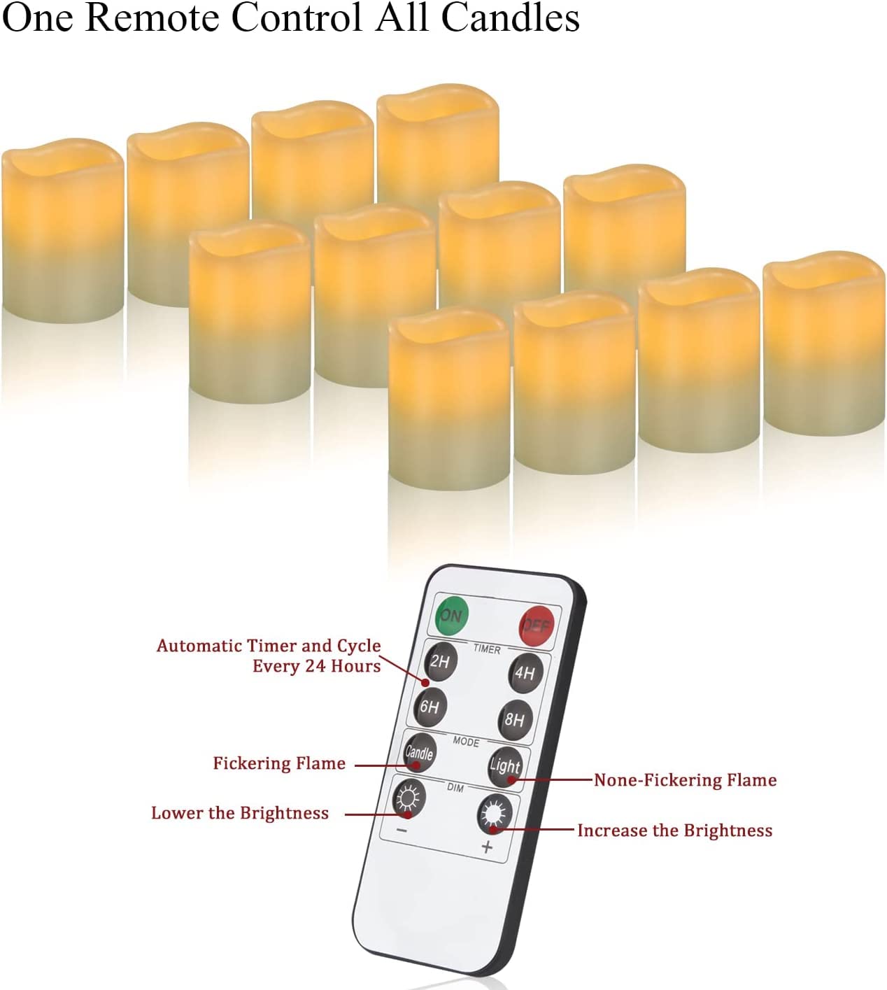 antizer Flameless Candles Battery Operated Candles Set of 12 Ivory Real Wax Pillars Flickering Candles Ivory LED Flameless Candles with Remote and Timer Control (D: 3" x H: 4")