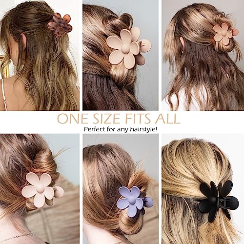 Flower Hair Claw Clips 6 Pack - Matte Large Clips for Thick Hair