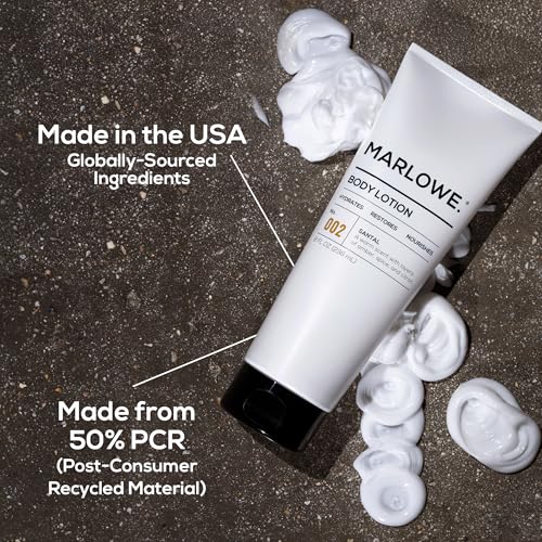 MARLOWE. No. 002 Santal Body Lotion for Men, 8 Oz, Moisturizing & Nourishing Daily Dry Skin Lotion, Made with Hydrating Natural Aloe Vera, Non-Oily, Warm Amber, Sandalwood & Citron Scent, Vegan