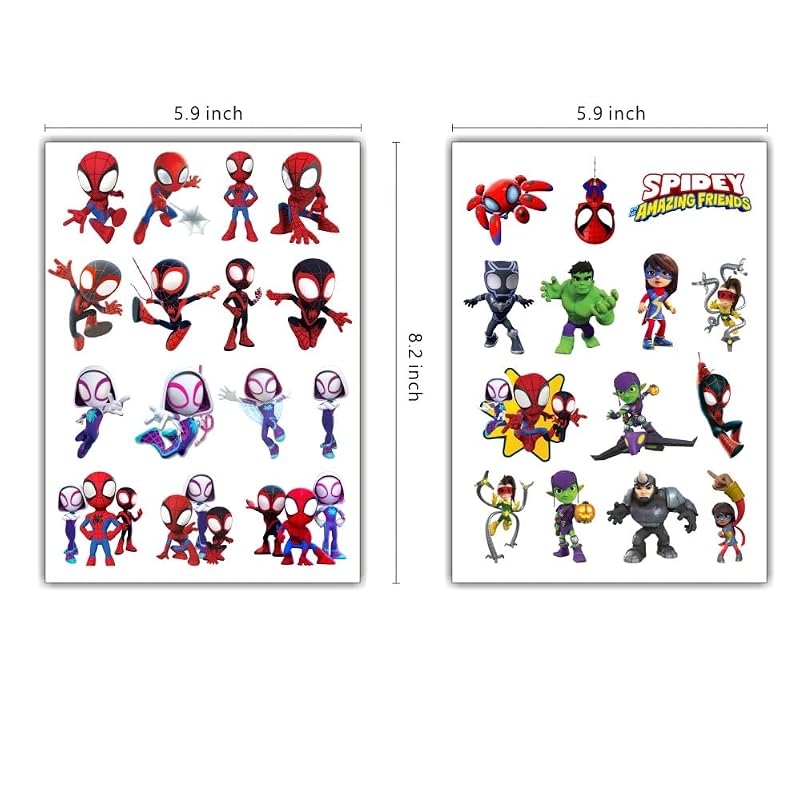 Spider and Friends Temporary Tattoos for Kids - 8 Sheet Set