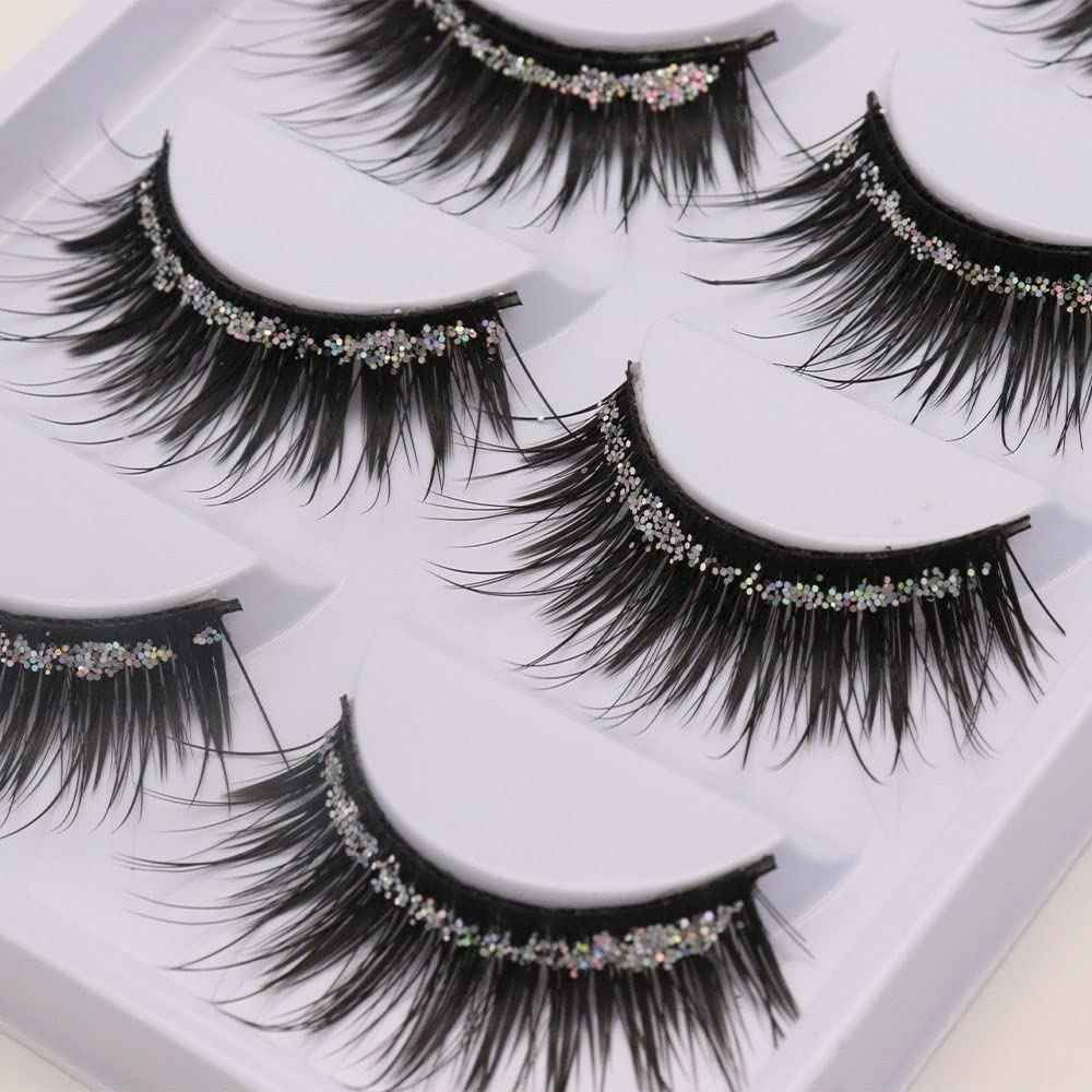 10 Pairs Soft False Eyelashes, Natural 3D Fake Eye Lashes with Shiny Rhinestones Makeup Party Extension Eyelashes Handmade Fake Lashes Volume Eyelash (Pack of 2)