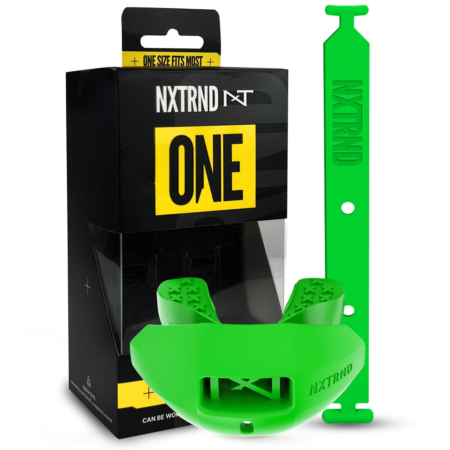 Nxtrnd One Football Mouth Guard, Strap Included, Fits Adult & Youth (Green)