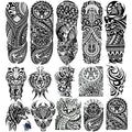 15 Sheets Tempoary Tattoo Sleeves for Men Women - 5 Full Arm Tattoo Sleeves & 10 Half Arm Tattoo Stickers- Realistic Temporary Tattoos for Halloween, Cosplay, and Parties