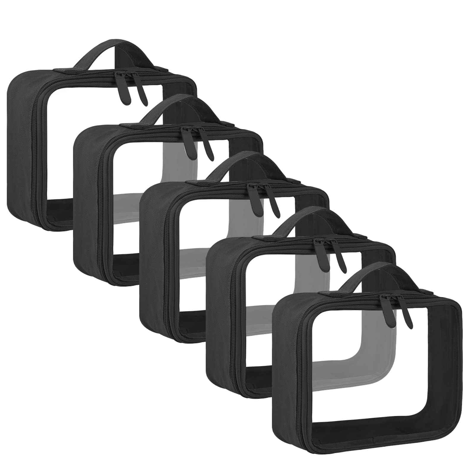 ANRUI TSA Approved Toiletry Bag, 5 Pcs TSA Clear Travel Bags With Handle Strap, Makeup Bag for Liquids, Toiletries, Cosmetics, Gifts for Women and Men，Black