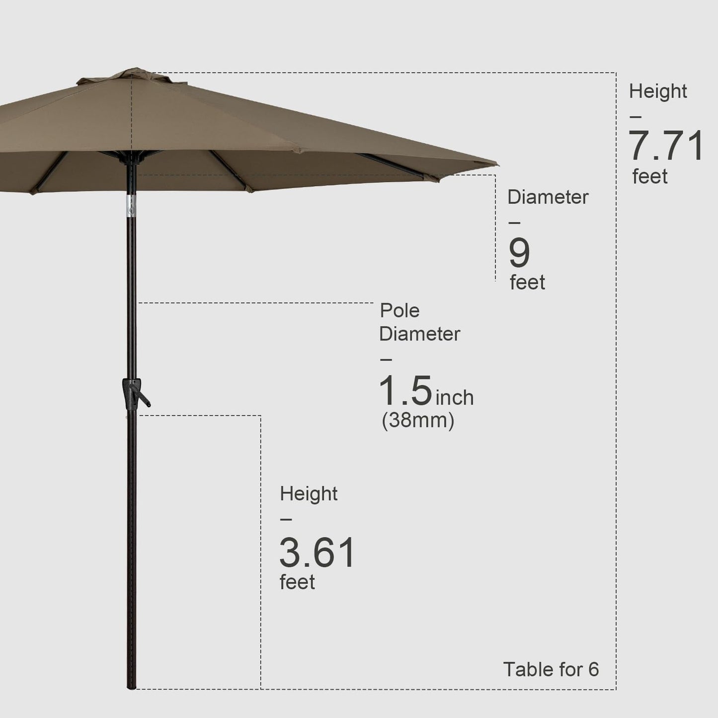 Tempera 9ft Patio Market Outdoor Table Umbrella with Push Button Tilt and Crank,Large Sun Umbrella with Sturdy Pole&Fade resistant canopy,Easy to set,Taupe