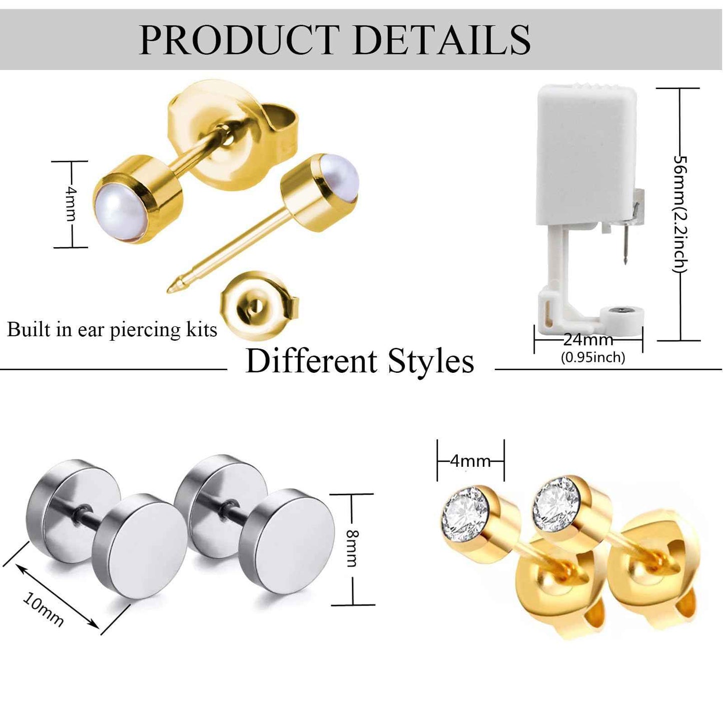 Orglace Ear Piercing Kit,Self Ear Piercing Gun Tools at Home,Stainless Steel Piercing Earrings Jewelry Stud Earrings for Men Women (233#-Gold)