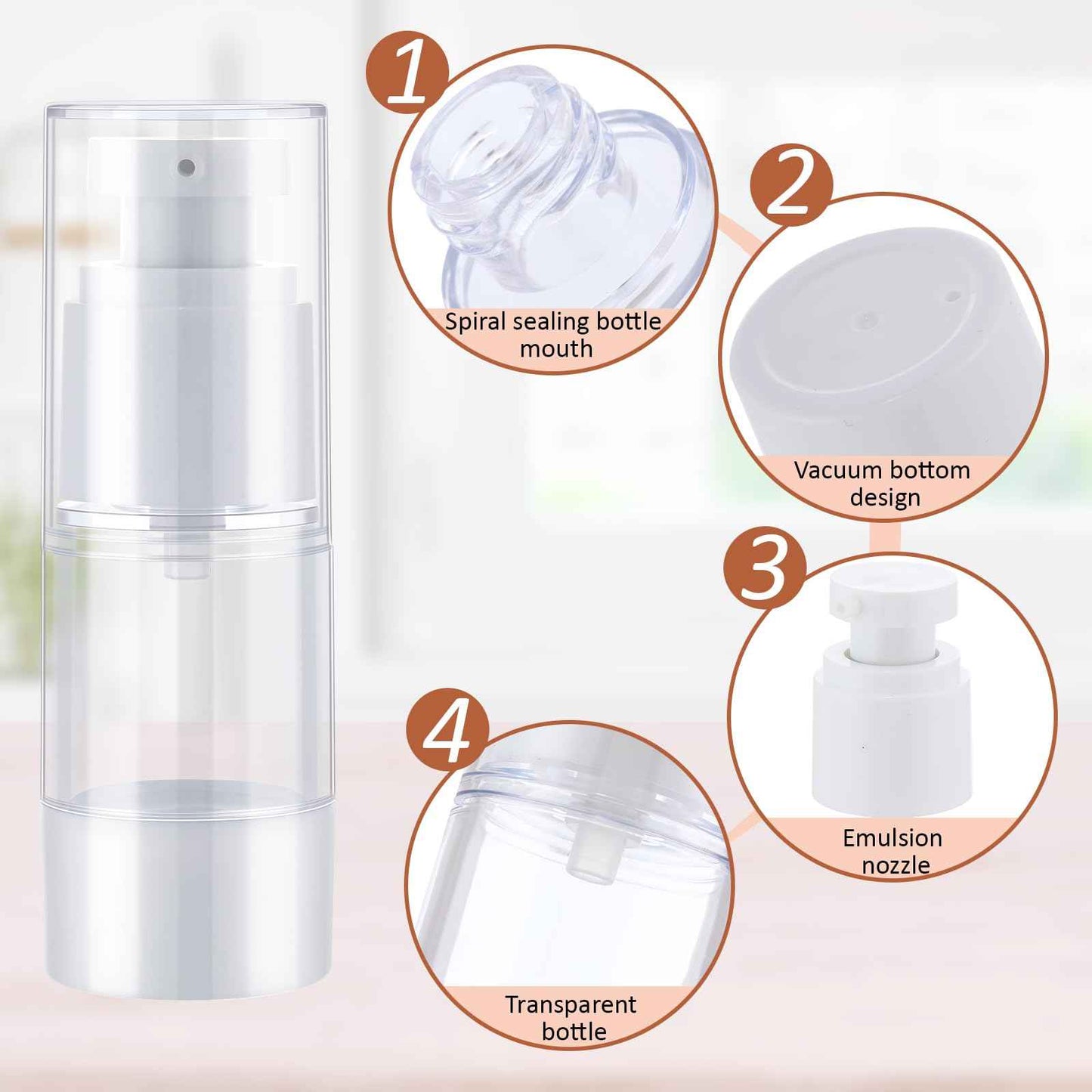 Yaomiao 50 Pcs 0.5 oz 15 ml Airless Pump Bottles Plastic Cosmetic Lotion Dispenser Travel Size Foundation Bottle Refillable Container Vacuum Airless Bottles Empty Clear Pump Jar Small Skin Care Bottle