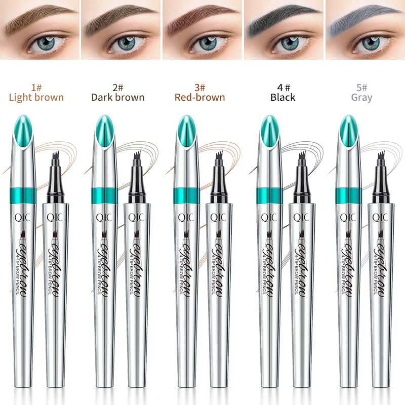 Yulinlon Q703 Waterproof Precision Eyebrow Stylus Pen for Natural, Lasting Brows, 4-Tip (4#Black)