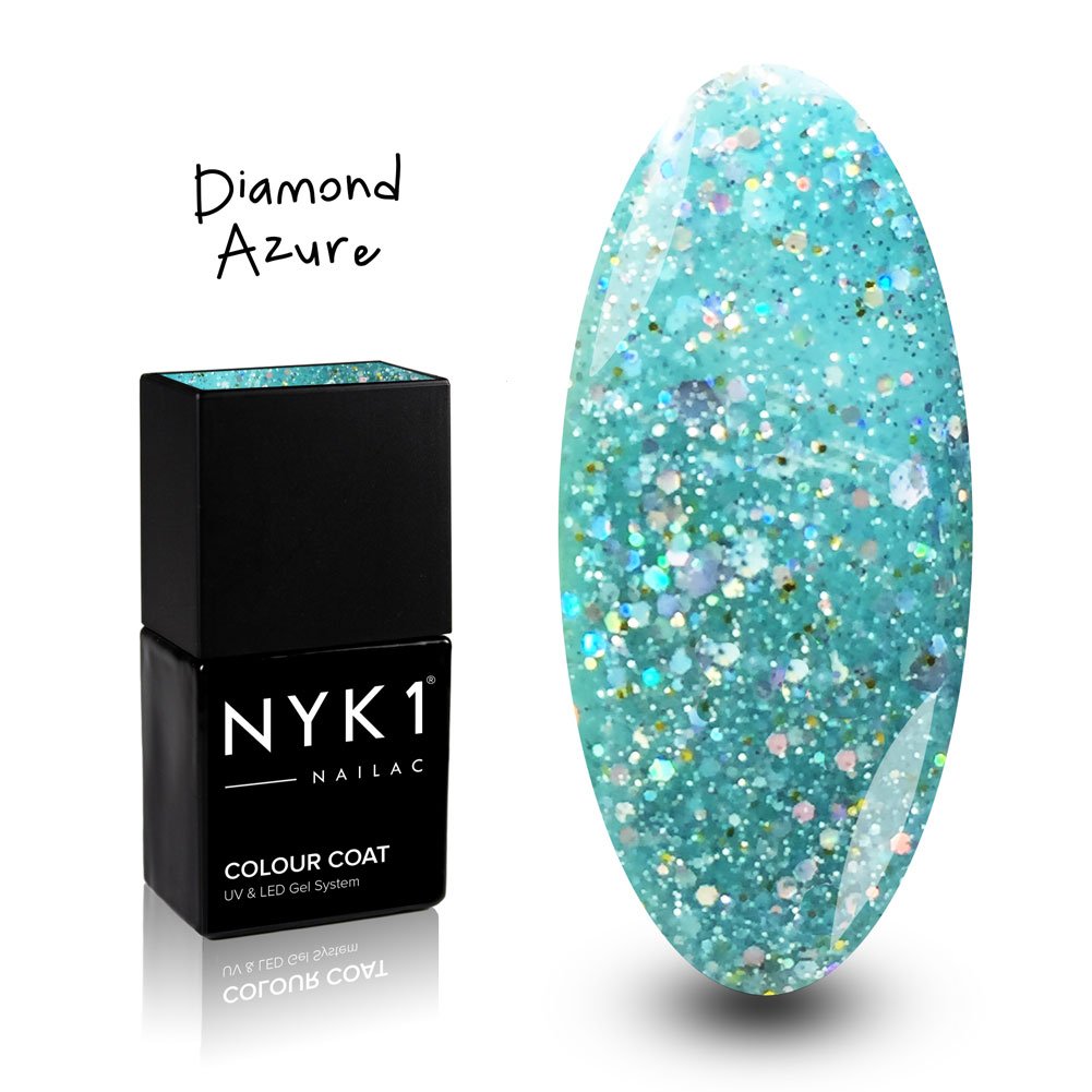 Light Blue Nail Gel Polish - (Diamond Azure) Sparkly Aqua Turquoise Sea Shimmer Bluey Green UV LED Curing by Any Gel Lamp NYK1 Nailac Soak Off Manicure Polishes