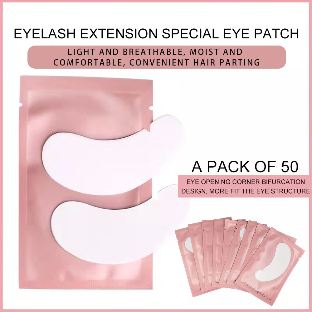 M J Joymay 50 Pairs Eyelash Extension Under Eye Gel Pads Pink Hydrogel V-Cut Natural Lint Free Eye Patches, Premium Eyelash Extension Supplies & Beauty Tools Stick Well(White)