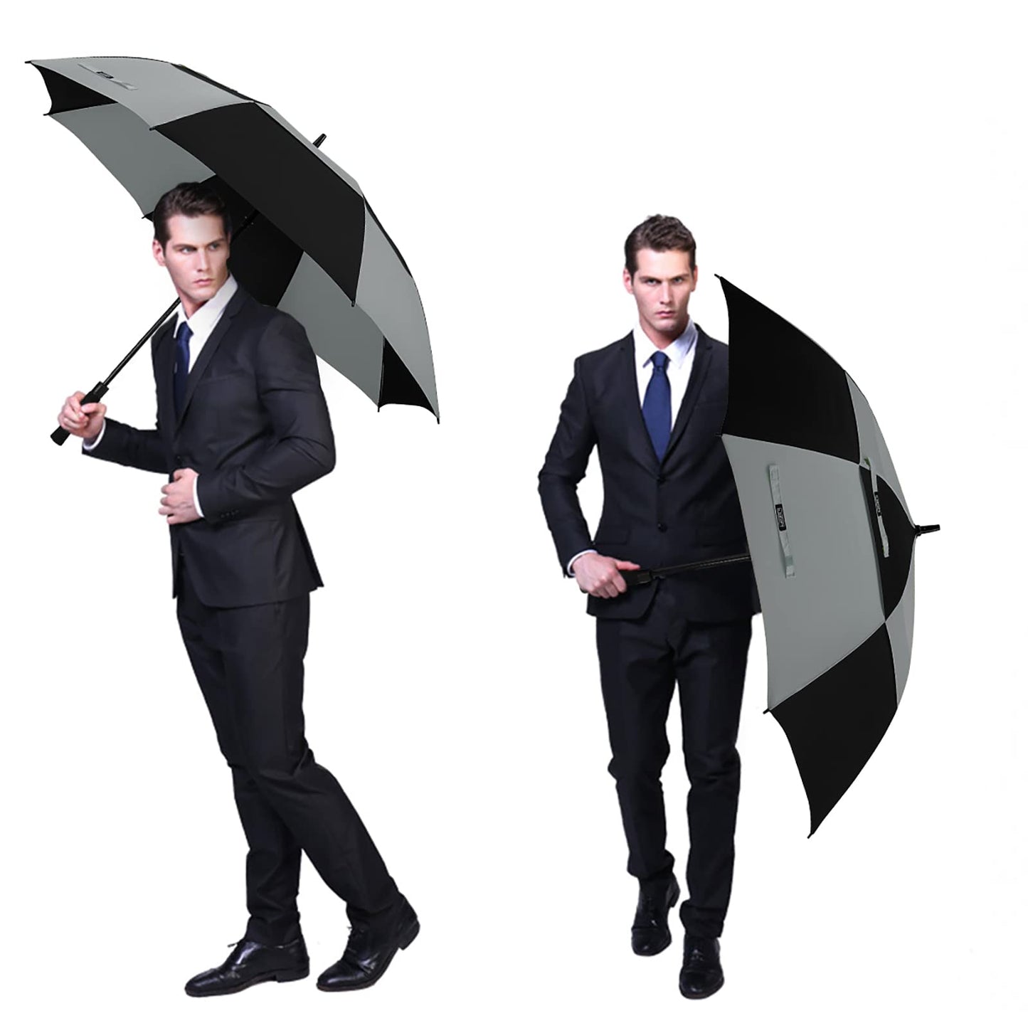 G4Free 54 Inch Automatic Open Golf Umbrella Windproof Extra Large Oversize Double Canopy Vented Windproof Waterproof Stick Umbrellas for Men (Black/Gray)