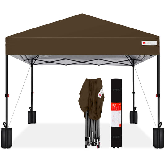 Best Choice Products 8x8ft 1-Person Setup Pop Up Canopy Tent Instant Portable Shelter w/ 1-Button Push, Case, 4 Weight Bags - Brown