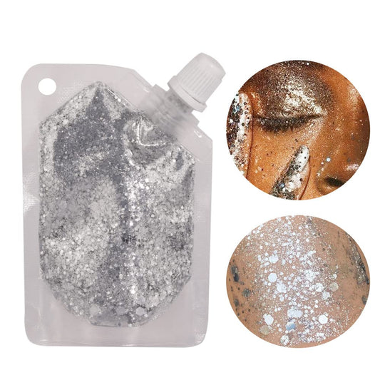 AMY'S DIARY Silver Body Face Hair Glitter Gel, Festival Glitter Halloween Costume MakeupEasy to Apply&Remove Mermaid Sequins Chunky Glitter for Body Face Hair, Long Lasting Sparkling (Silver)