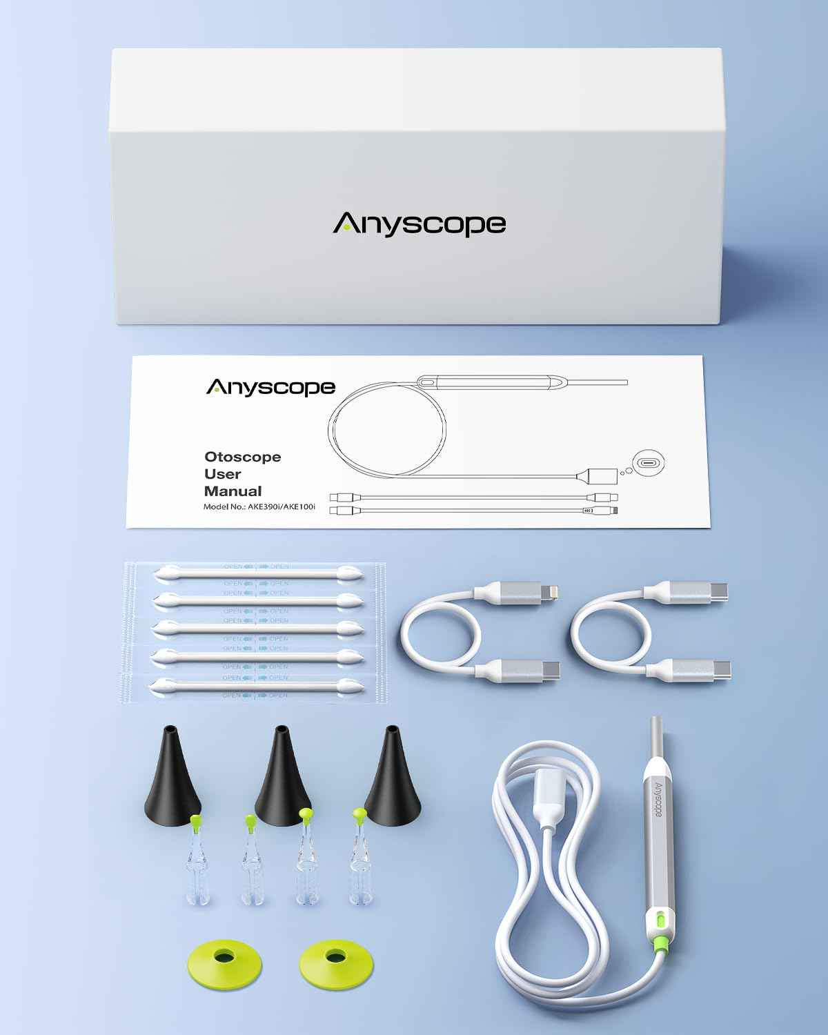 AnyScope HD Digital Otoscope, Video Ear Scope Otoscope with Light, Ultra Clear View Ear Camera with Ear Wax Removal Tools, Compatible with iPhone and Android Devices (Silver) ﻿