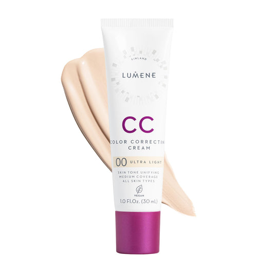 Lumene Color Correcting CC Cream - Lightweight Foundation - Medium Coverage - Redness Reducing Face Makeup for Glowing Complexion - Vegan Formula + Suitable for All Skin Types - Ultra Light (1 fl oz)