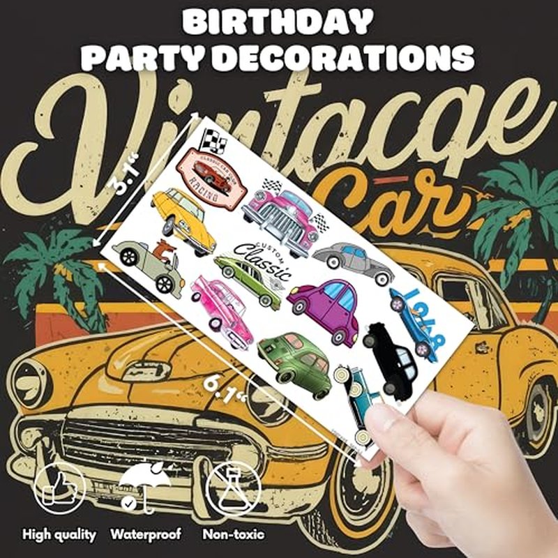 119 PCS Classic Vintage Race Car Temporary Tattoos Sticker Race Car Themed Birthday Party Decorations Supplies Favors Gifts Boys Girls Men Women Retro Cute Fake Tattoo School Prizes Carnival