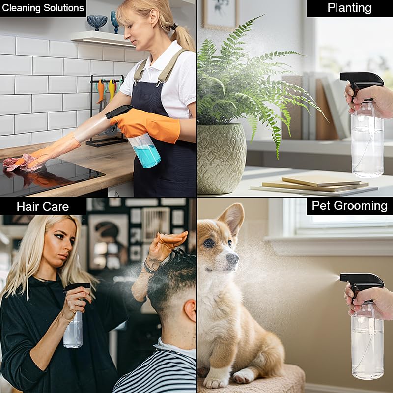 12oz Plastic Spray Bottles with Adjustable Nozzle for Cleaning, Hair & Plants