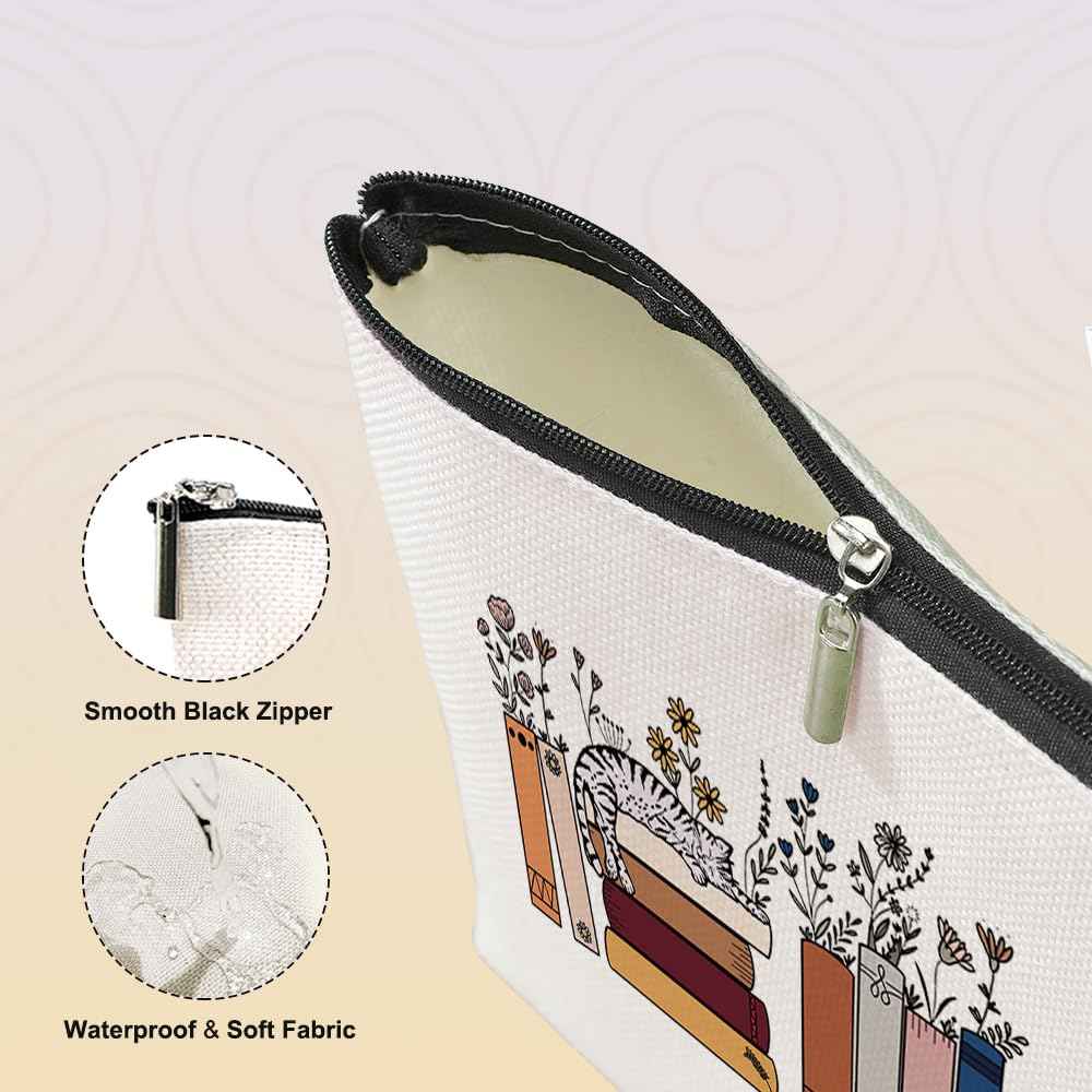 Cute Cat Gifts for Cat Lovers, Makeup Bag Book Lovers Gifts, Bookish Cosmetic Bag Book Club Reading Present for Women Girls Friend Reader Mom Nurse Grandma Birthday Mothers Day Graduation Christmas
