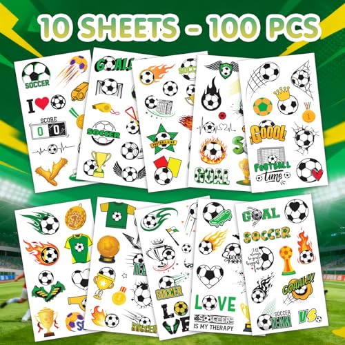 Soccer Temporary Tattoos for Kids - 100 PCS Party Favors