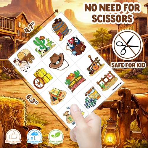 72pc Cowboy Party Favors – 48 Tattoos & 24 LED Finger Lights