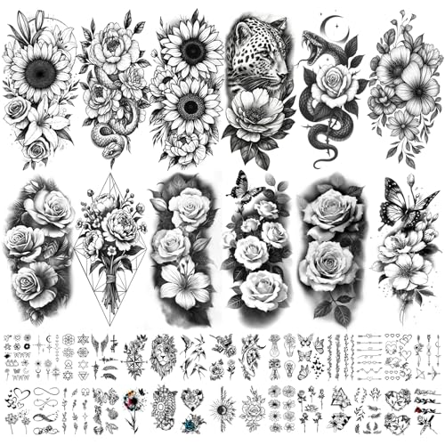 92-Sheet Flower Temporary Tattoos for Women - Waterproof Floral