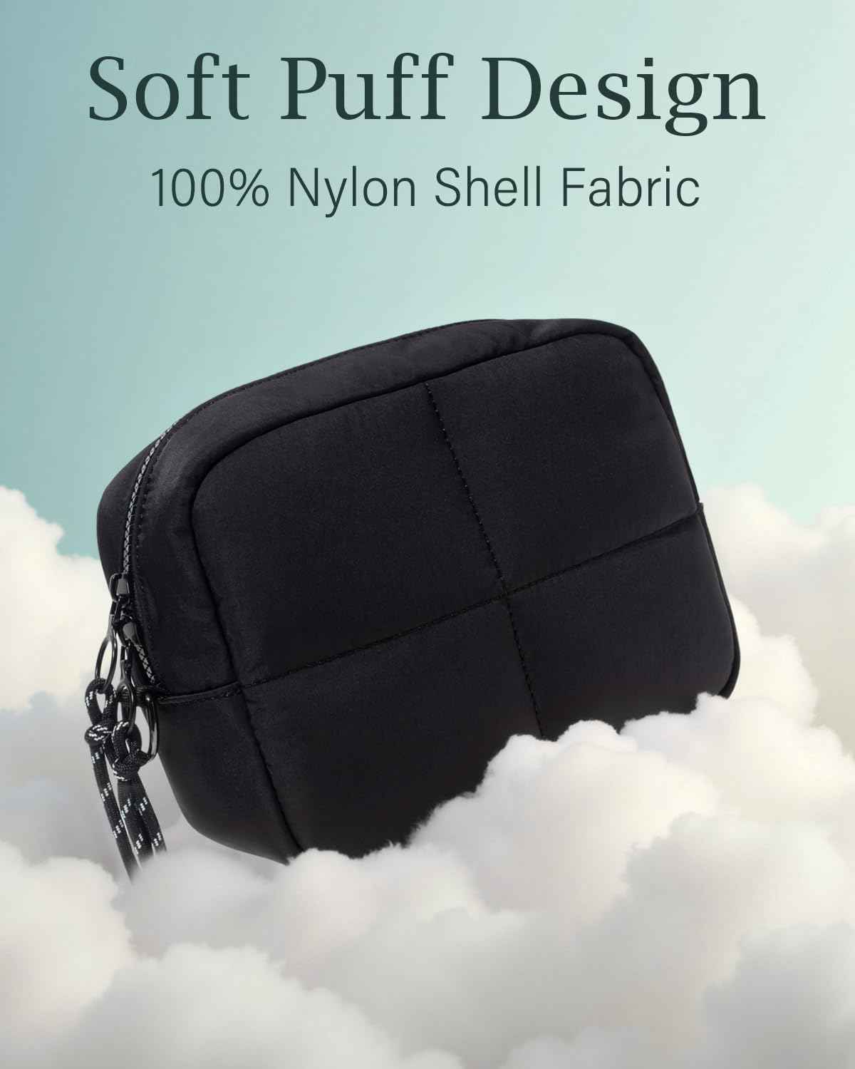 LETGO Puffy Makeup Bag for Purse Quilted Makeup Bag Cosmetic Bag, Puffer Make Up Organizer Bags Zipper Pouch, Travel Toiletry Bag for Women Girls (Black)