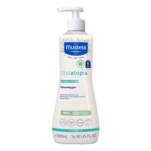 Mustela Stelatopia Eczema-Prone Skin Cleansing Gel - Baby Face & Body Wash with Natural Avocado & Sunflower Oil - Fragrance-Free & Tear Free - 16.9 fl. oz.