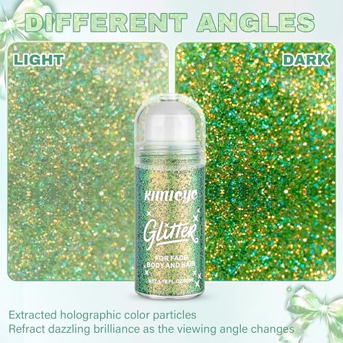 Roll-on Face Body Glitter Stick for St Patricks Day Carnival Party Rave Accessories, Holographic Glitter Gel Shimmer Makeup for March 17th Saint Patrick's Day, #5 Green Gold