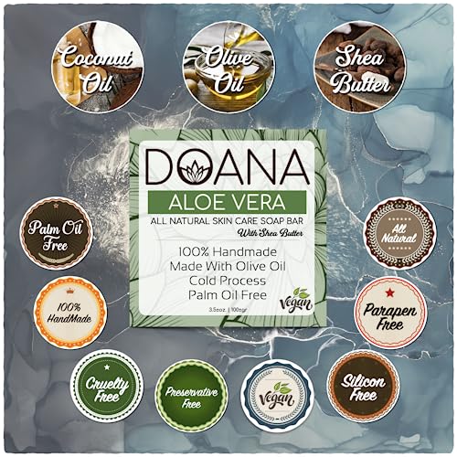 Aloe Vera Soap Bar - Now With SHEA BUTTER - Vegan, OliveOil, and CoconutOil, Palm Oil Free, Anti-Acne, Great Moisturizer, Anti-Aging Effect