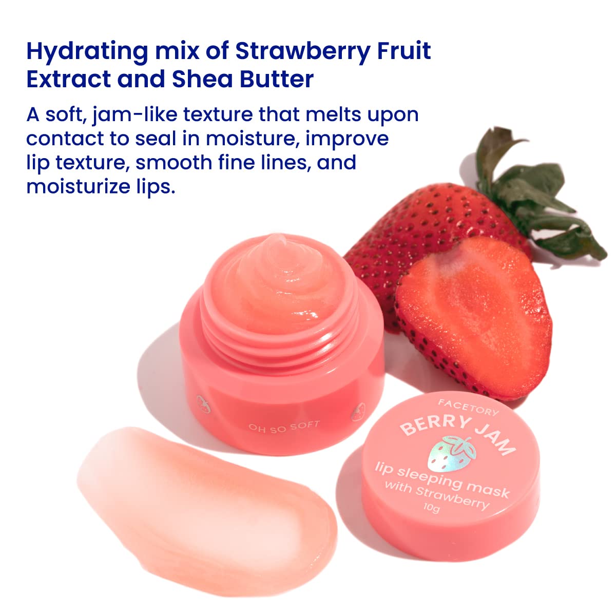 FaceTory Berry Jam Lip Sleeping Mask with Strawberry Fruit Extract and Shea Butter - for Softer Lips, for Dry, Cracked, and Chapped Lips, Moisturizing, Protecting, Nourishing - 10g