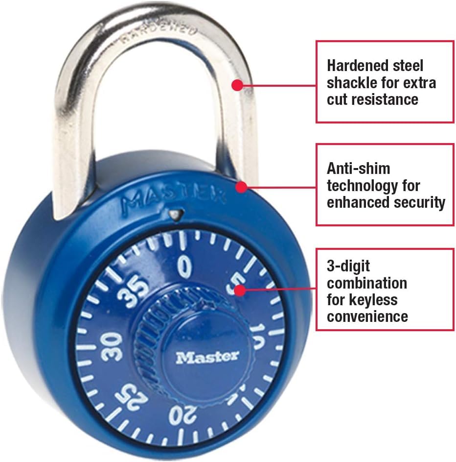 Master Lock Locker Lock, Combination Lock for Gym and School Locker, Blue, 1528D