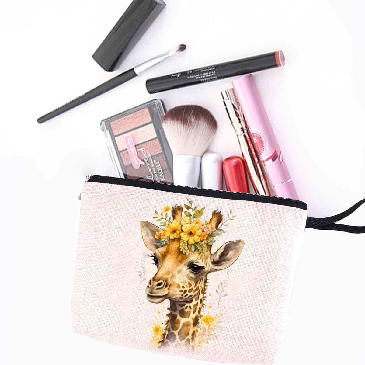 Floral Makeup Bag Giraffe Animal Lover Gifts for Women Her Farm Girl Bestie BFF Friend Daughter Giraffe Themed Gifts Cosmetic Bag Zipper Bag Travel Bag for Graduation Mothers Day Birthday Gifts