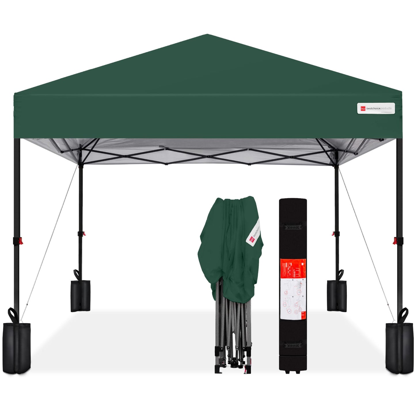 Best Choice Products 8x8ft 1-Person Setup Pop Up Canopy Tent Instant Portable Shelter w/ 1-Button Push, Case, 4 Weight Bags - Dark Green