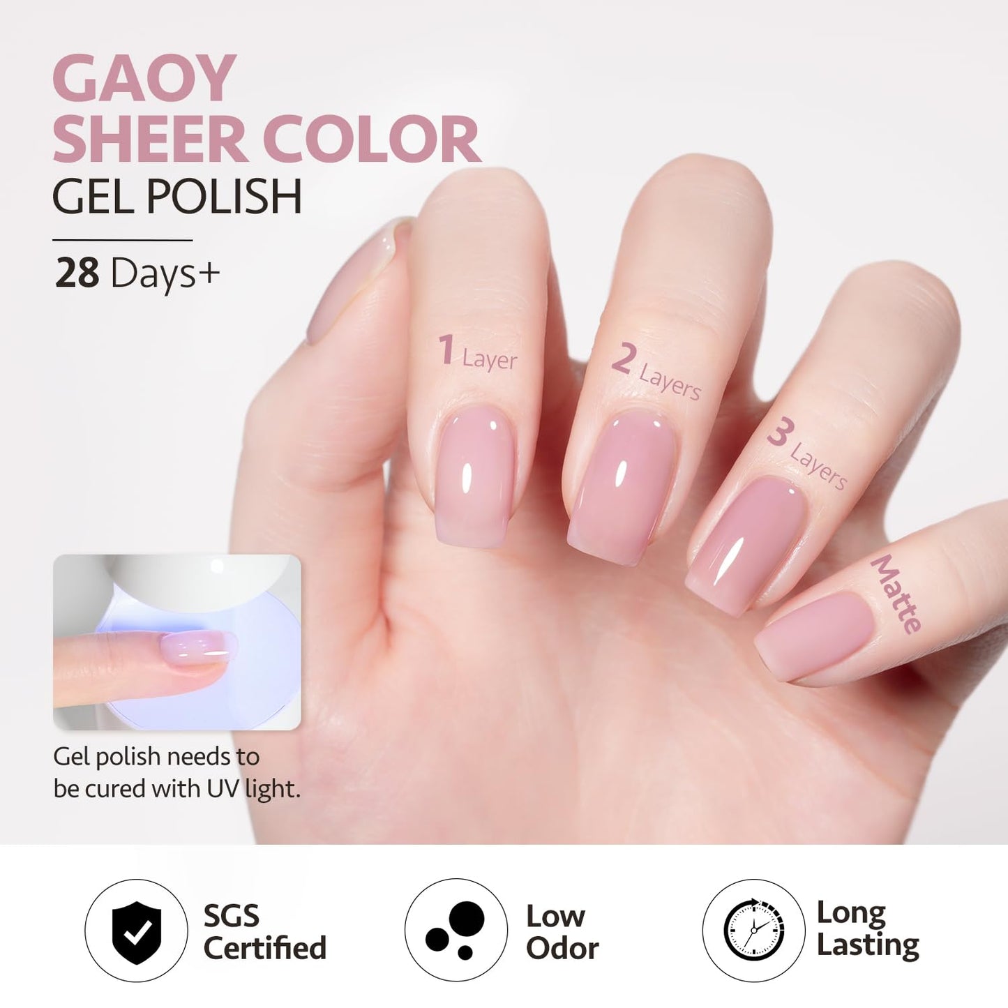 GAOY Jelly Purple Gel Nail Polish, 16ml Sheer Natural Translucent Soak Off Gel Polish, UV Light Cure for Nail Art DIY, 2070 Dusty Rose