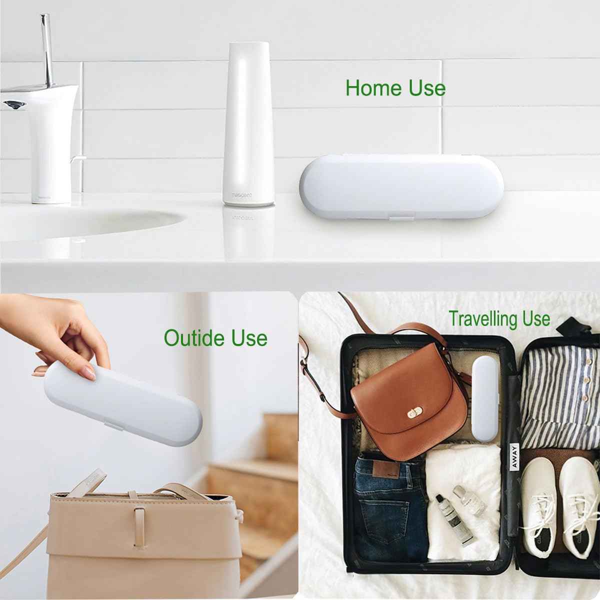 HORNORM Electric Toothbrush Travel Case for Oral-B Toothbrushes & 6Pcs Reusable Toothbrush Head Covers Compatible with Oral B Electric Toothbrush Heads (White)