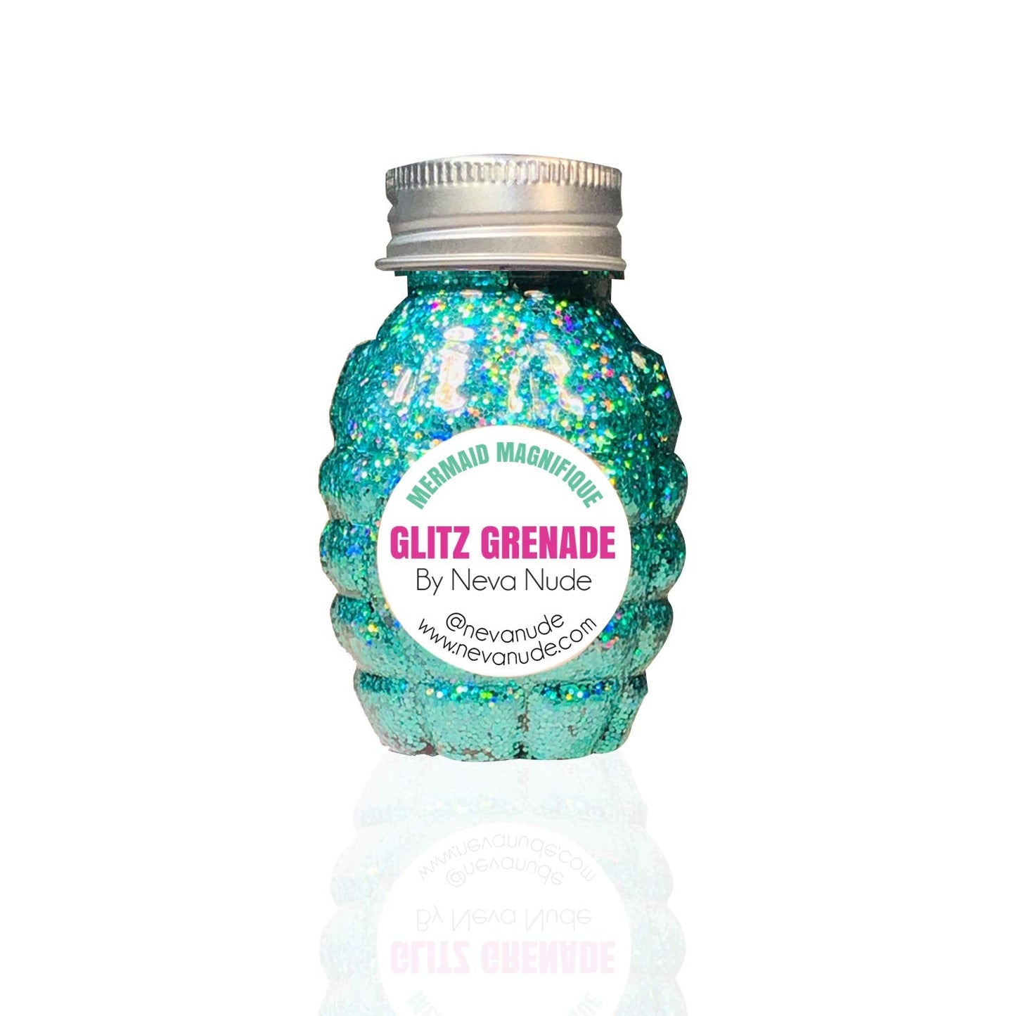 Neva Nude Face and Body Glitter Keychain - Chunky Loose Glitter for Festivals, Raves, and More | Cosmetic Grade | Super Sparkly (Mermaid Magnifique Turquoise Holographic Glitz Grenade)