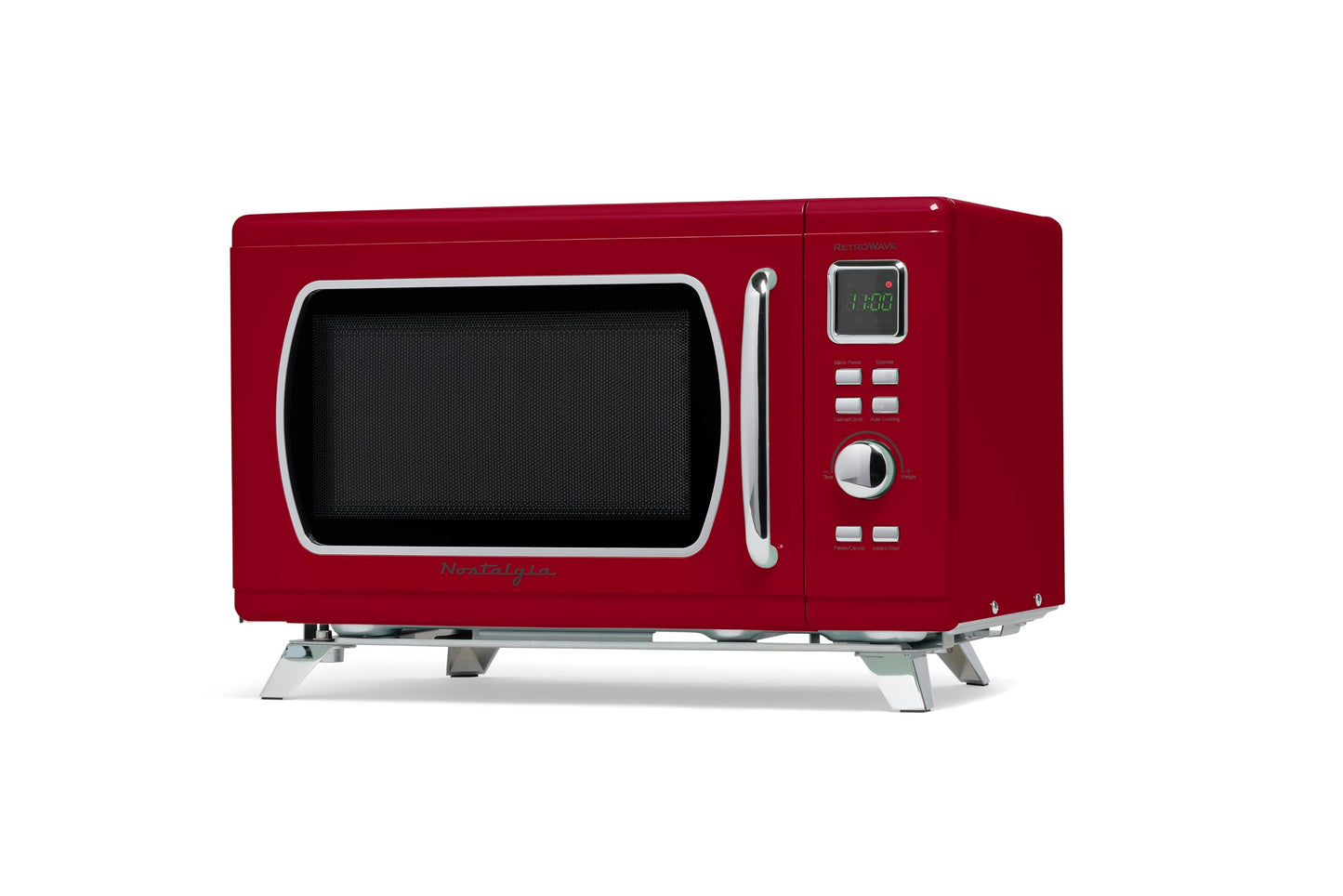 Nostalgia Mid-Century Retro Countertop Microwave Oven - Large 900-Watt - 0.9 cu ft - 8 Pre-Programmed Cooking Settings - Digital Clock - Kitchen Appliances - Red