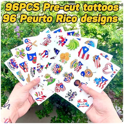 96 Puerto Rico Temporary Tattoos - Flag & Island Designs