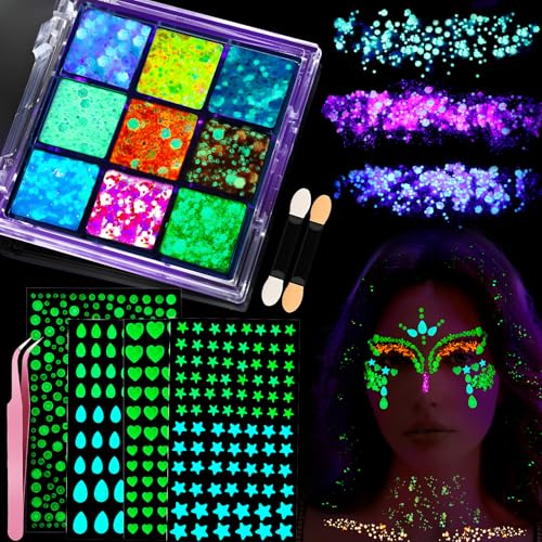 YGDZ Glow in The Dark Body Glitter & Face Gems Kit