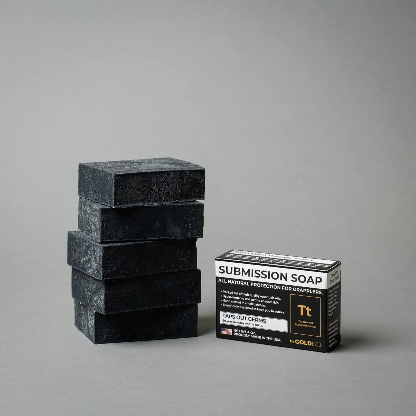 Premium Tea Tree Oil Soap - USA Made Bar Soap for BJJ, Jiu Jitsu, Wrestling, and Grappling (Single 4 Ounce Soap Bar, Activated Charcoal)