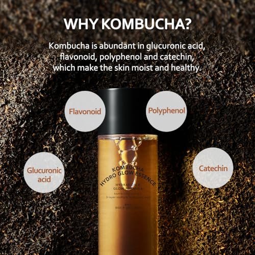 T'else Kombucha Hydro Glow Essence 5.07 fl.oz., Enriched with kombucha and triple hyaluronic acid, Radiant moisturizing essence for smooth and healthy dewy glowing skin, All Skin Type, Korean Skincare