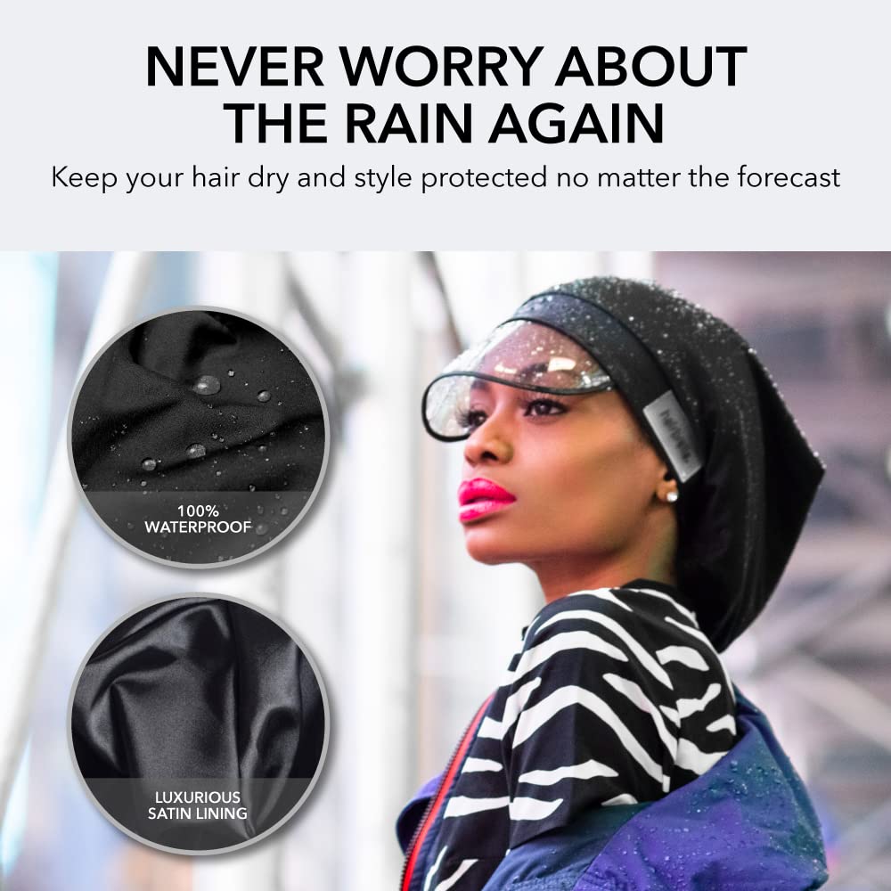 Hairbrella 100% Waterproof Rain Hats for Women, Satin Lined Hats, Full Hair Coverage, Packable Travel Accessory