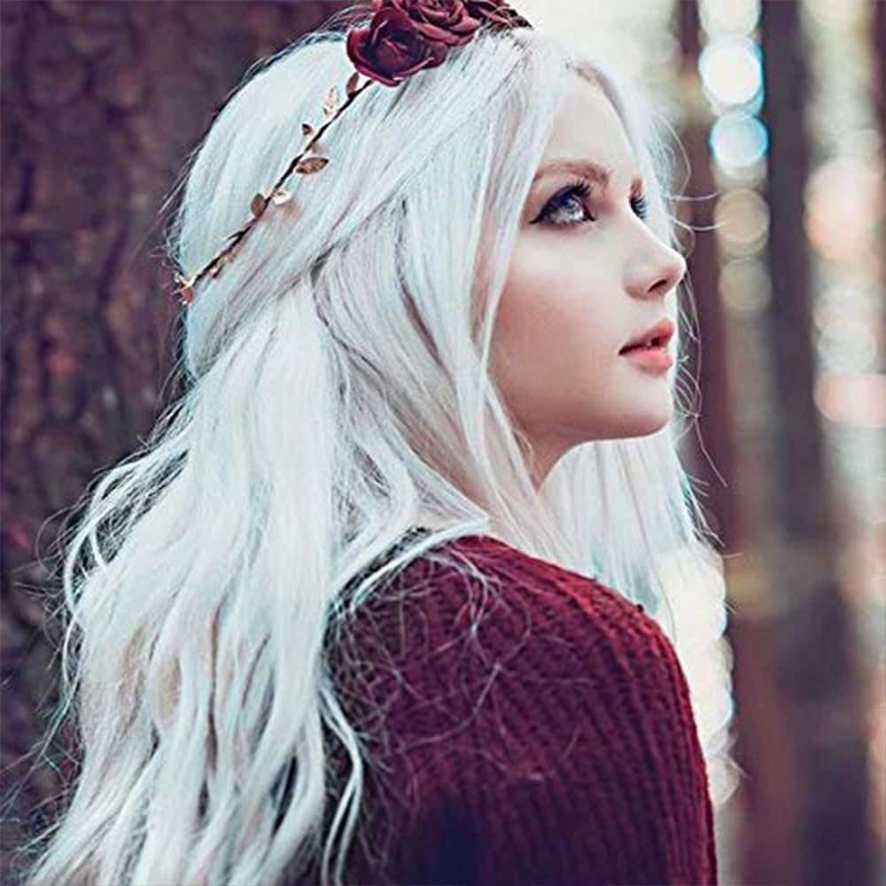 xiweiya White Wigs Long Body Wave Loose Curly Platinum Blonde Synthetic Lace Front Wig 13x3 Lace Wigs Natural Hairline Heat Resistant Fiber Half Hand Tied Hair Middle Part Wig for Women 24inch