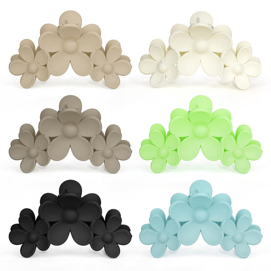 WHAVEL 6PCS Flower Claw Clips Hawaiian Flower Hair Clips Hibucus Claw Clips for Thick Hair Hair Clips Kawaii Beach Hair Accessories for Women Summer (Light colors)