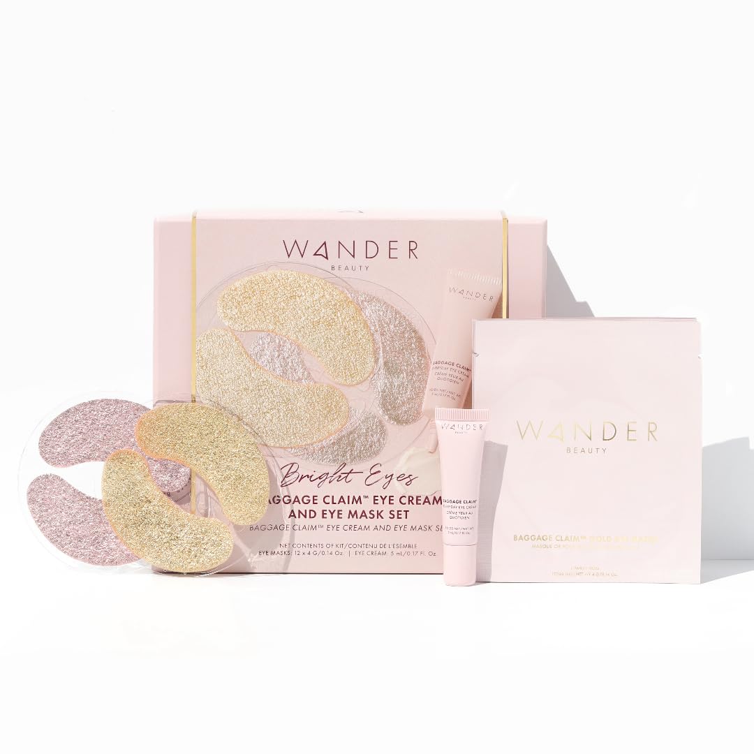 Wander Beauty Bright Eyes Baggage Claim Set - Skin Care Gift Set Includes Award-Winning Under Eye Masks & Eye Cream - The Perfect Gift for Brighter Under Eyes - Clean Beauty Gifts for Women - 0.33 oz