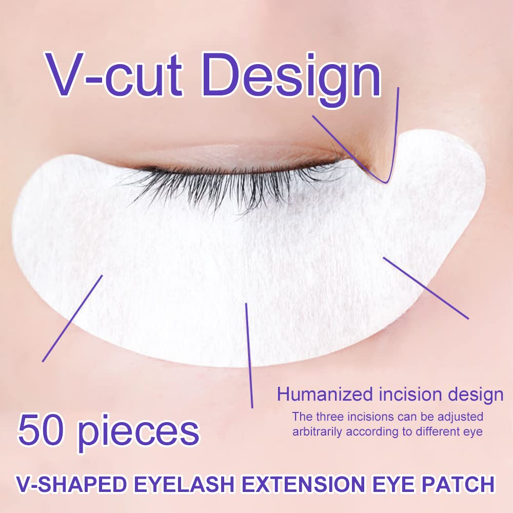 M J Joymay 50 Pairs Eyelash Extension Under Eye Gel Pads Pink Hydrogel V-Cut Natural Lint Free Eye Patches, Premium Eyelash Extension Supplies & Beauty Tools Stick Well(White)