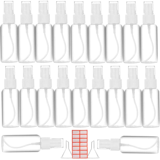 Spray Bottle, 2oz/50ml Small Plastic Fine Mist Spray Bottles, Mini Empty Travel Bottles with Funnels and Labels 20 Pack