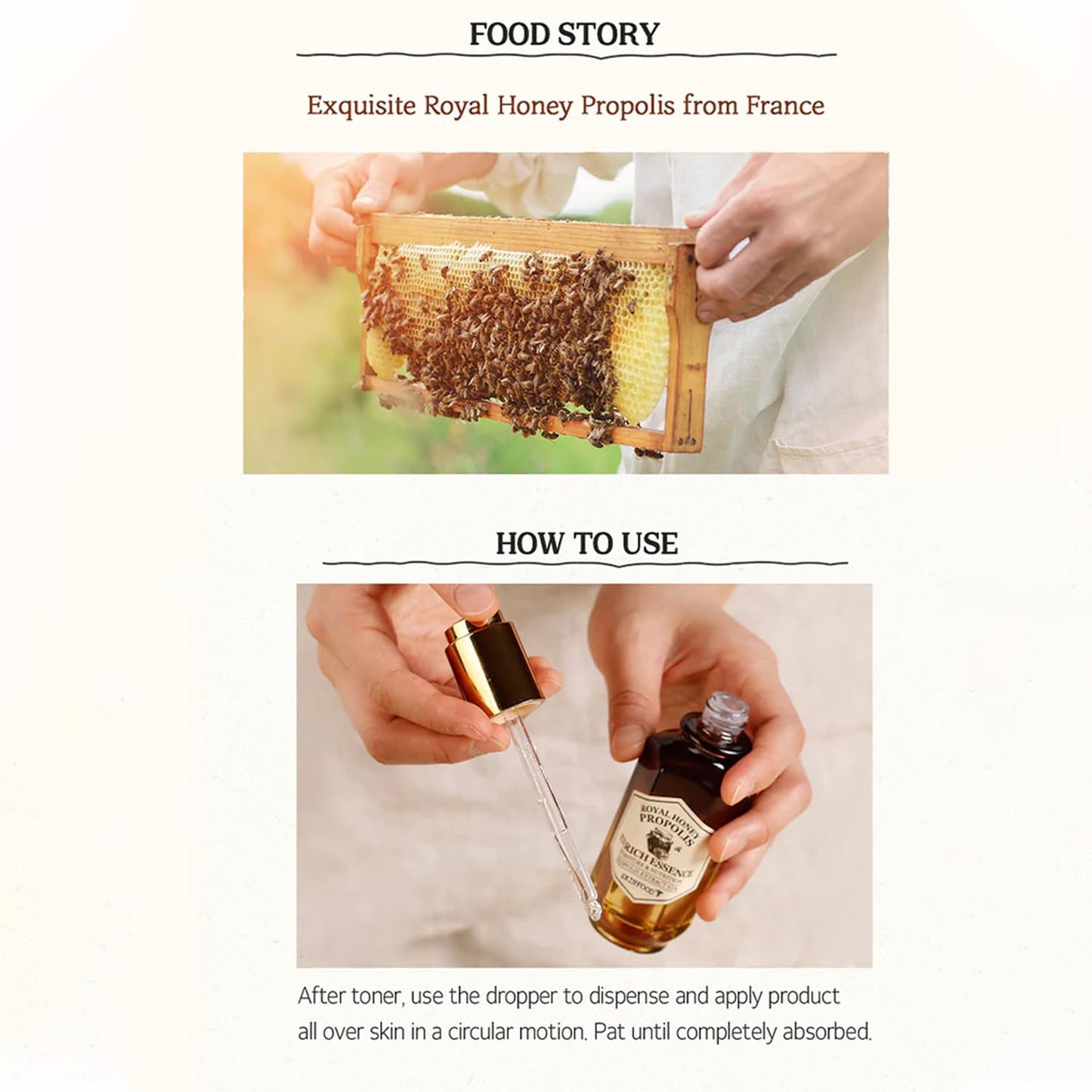 SKINFOOD Royal Honey Propolis Enrich Essence - 63% Black Bee Propolis & 10% Royal Jelly Extract Face Serum - Propolis Serum for Skin - 1.69 Fl. Oz. (50mL)